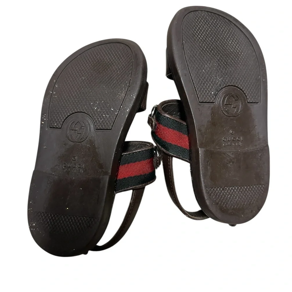Gucci Brown and Red Sandals with Leather Straps